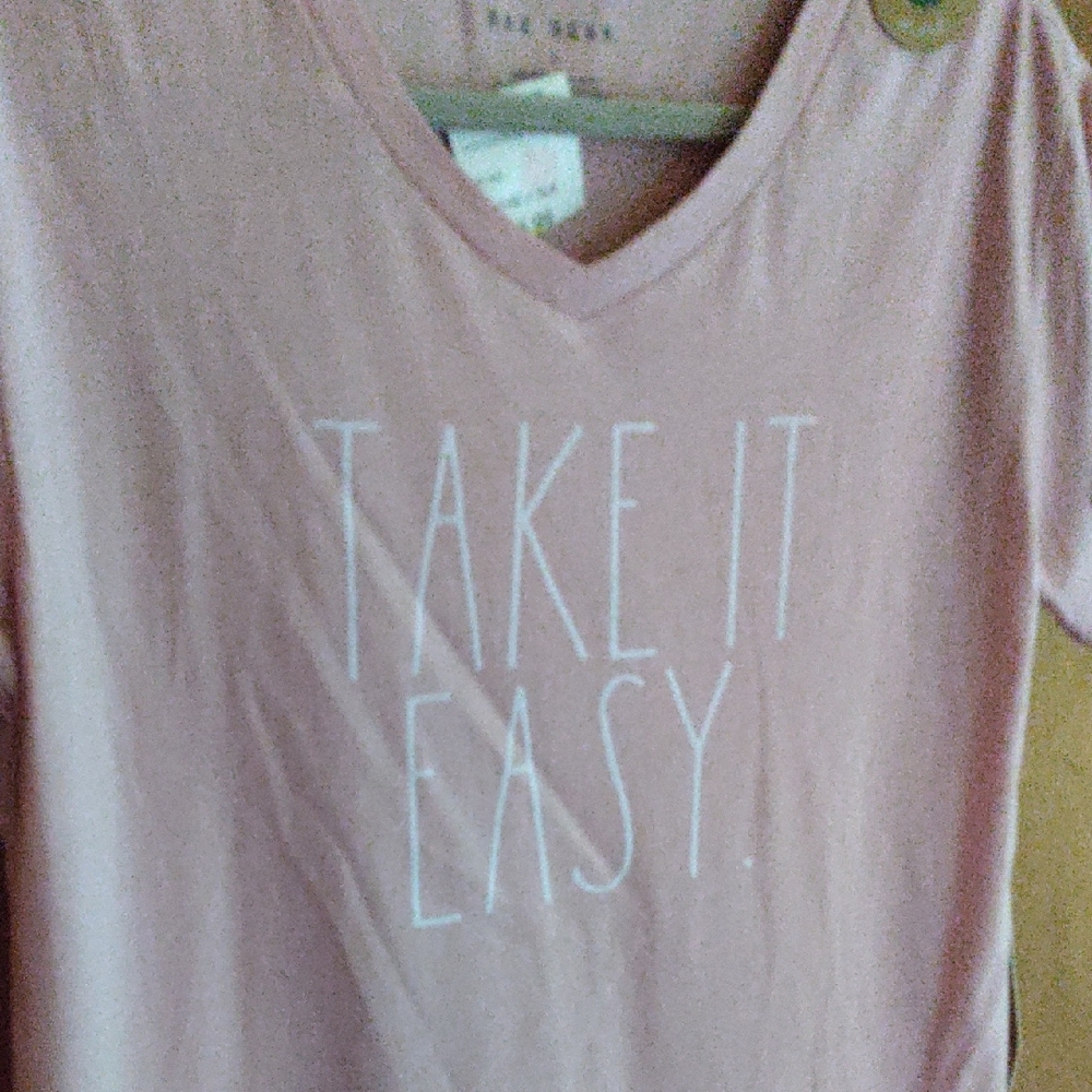 Rae Dunn Pink 'Take It Easy' V-Neck Tee PJ Top